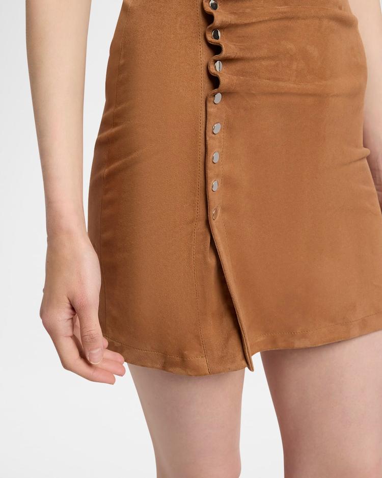 snap-gathered suede mini dress