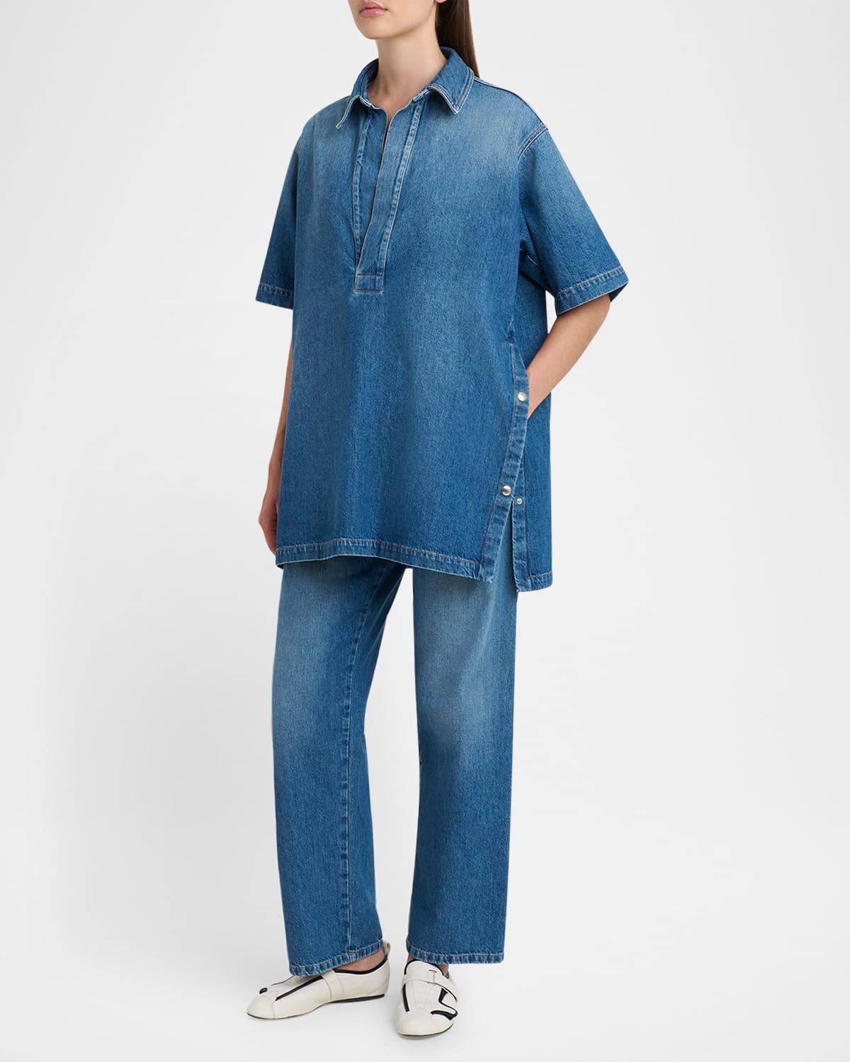 snap-slits collared denim shirt