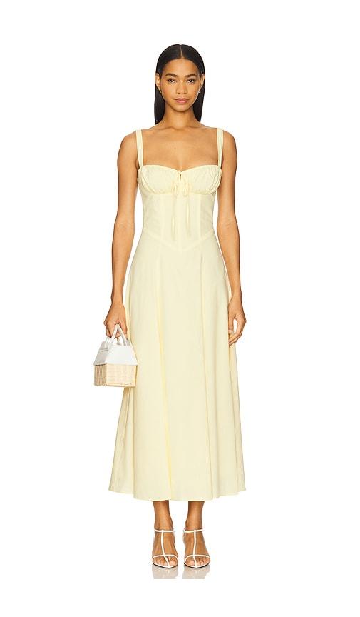 sndys alessia drop waist dress in yellow.