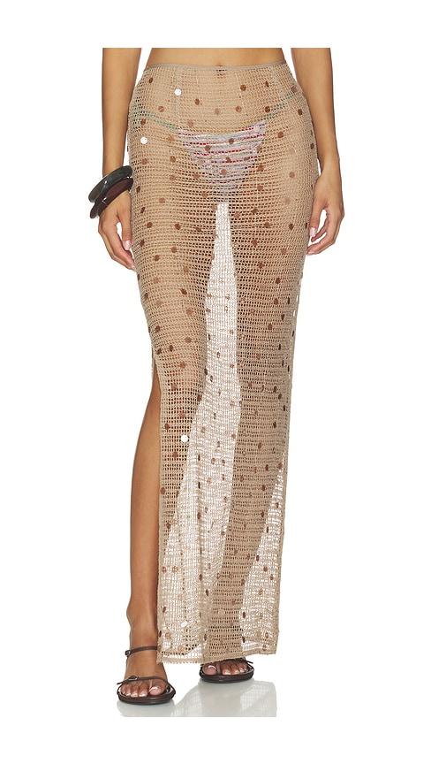 sndys althea maxi skirt in brown.
