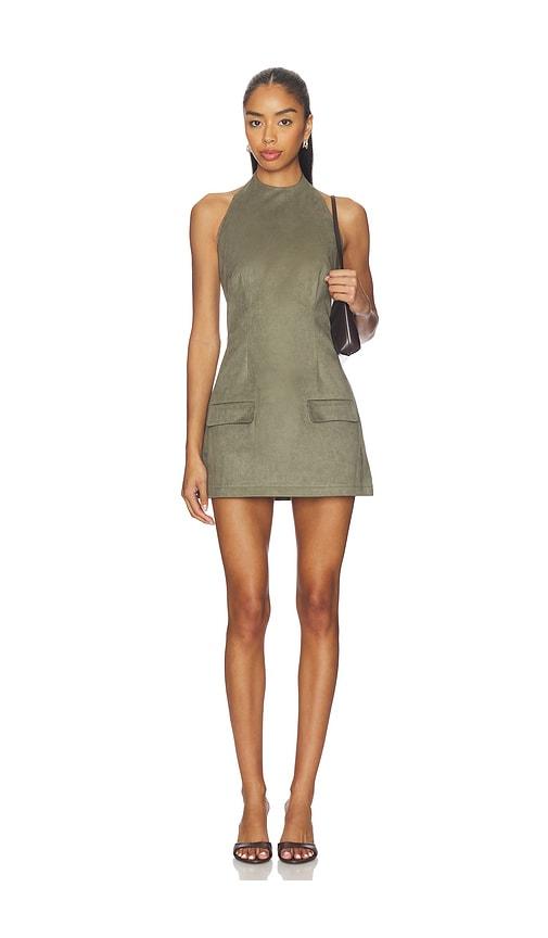 sndys amelia faux suede mini dress in olive.