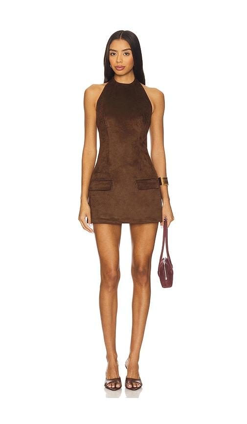 sndys amelia suede mini dress in brown.