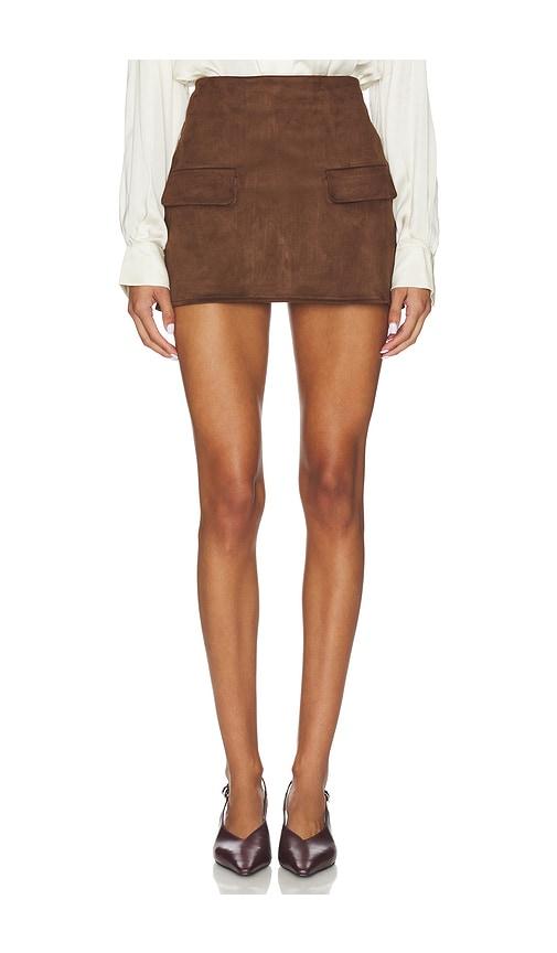 sndys amelia suede mini skirt in brown.