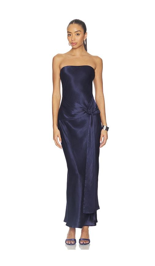 sndys angie tie front maxi dress in navy.
