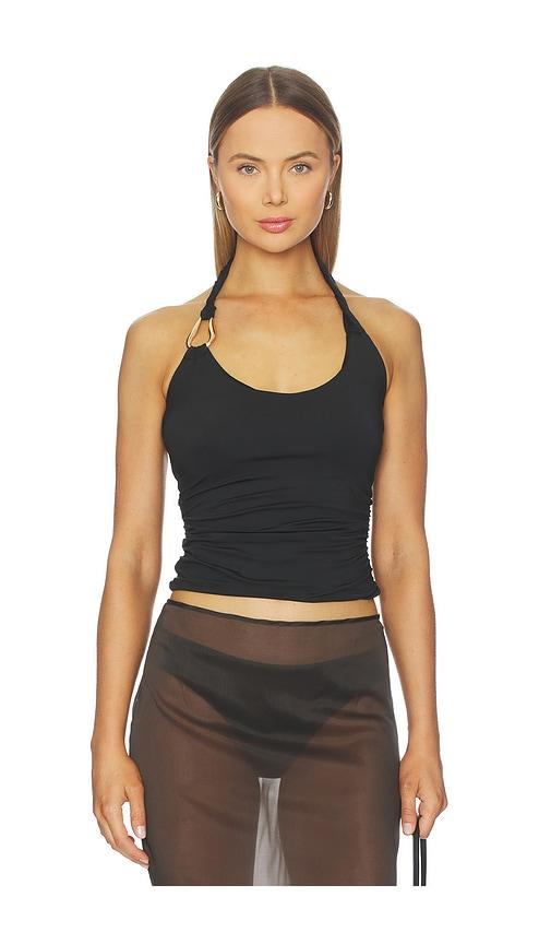sndys ash tank top in black.