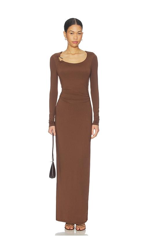 sndys ashley scoop neck maxi dress in brown.