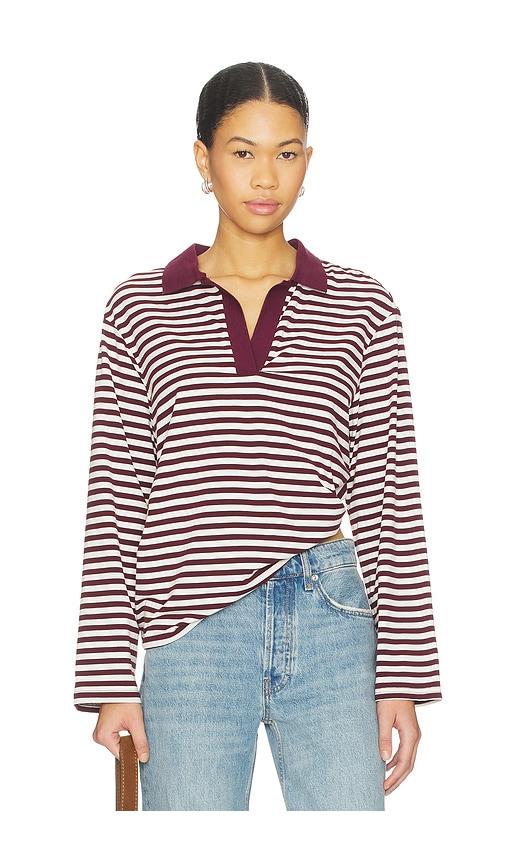 sndys banks polo top in burgundy,white.