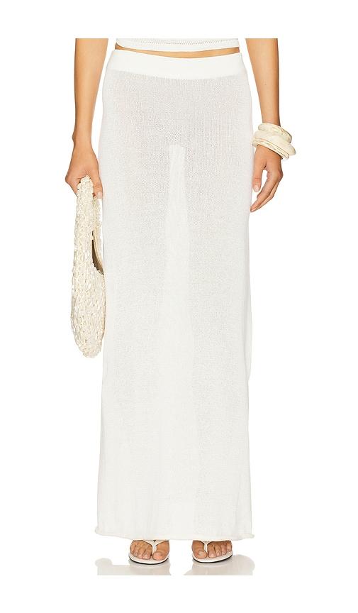 sndys cali maxi skirt in white.