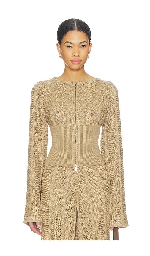 sndys cici cable knit top in tan.