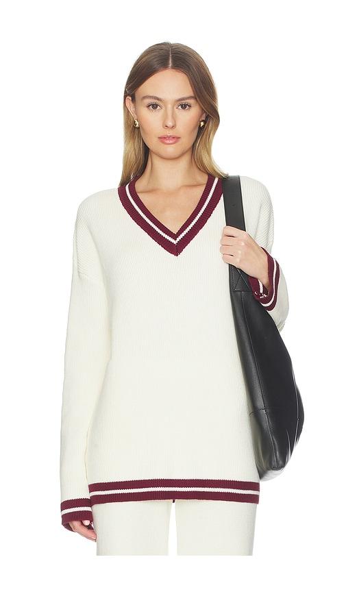 sndys colton varsity knit jumper in cream.
