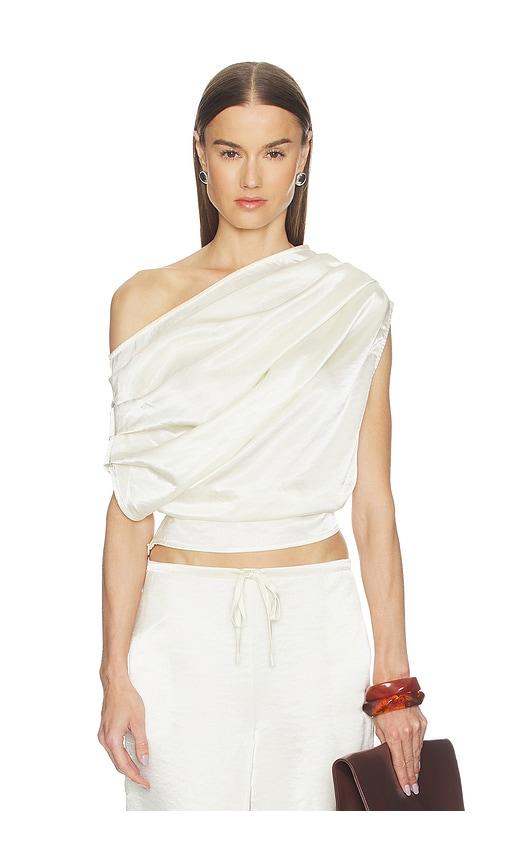 sndys dove one shoulder top in cream.