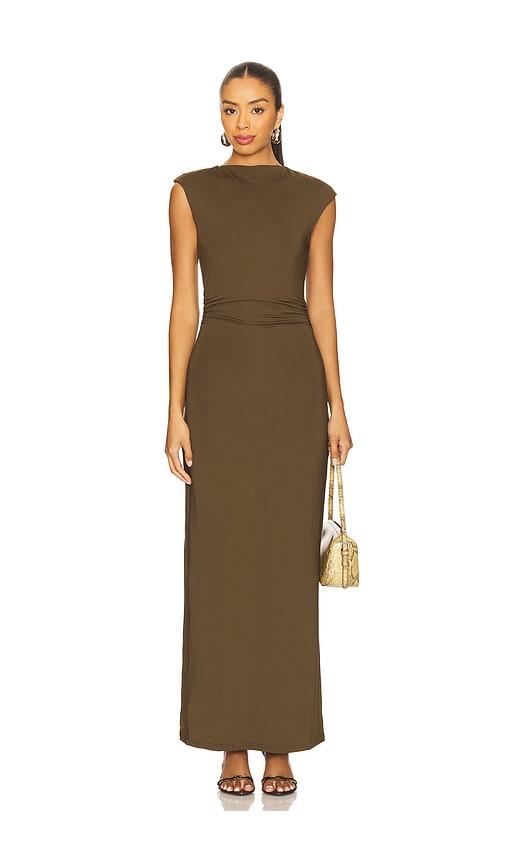 sndys gabby maxi dress in brown.