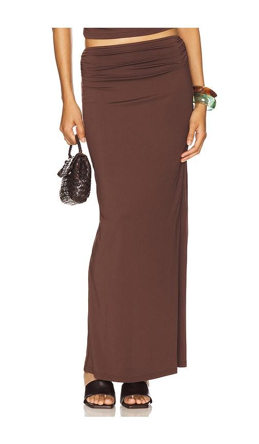 sndys gabby maxi skirt in chocolate.