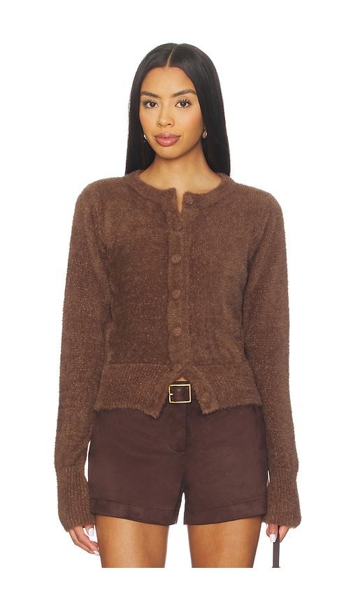 sndys kailey fluffy knit cardigan in chocolate.