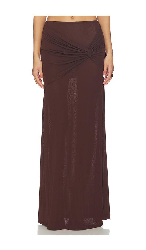 sndys kalea twist maxi skirt in chocolate.