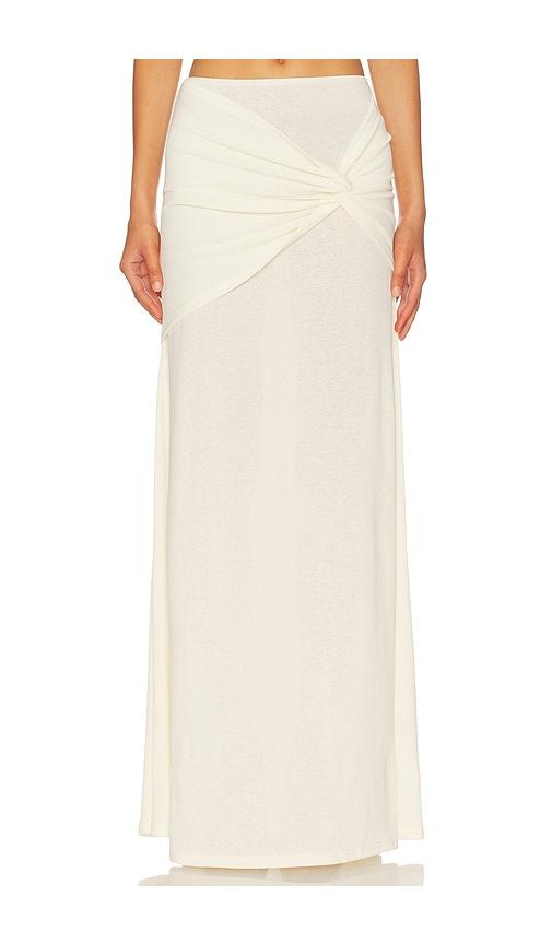 sndys kalea twist maxi skirt in ivory.