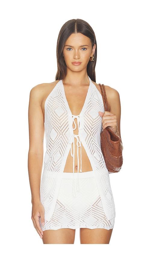 sndys kinny crochet top in white.