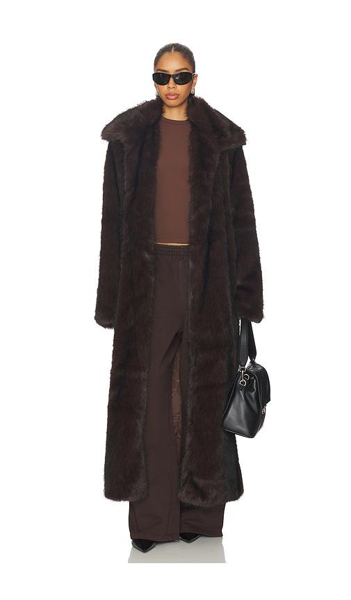 sndys leila faux fur coat in chocolate.
