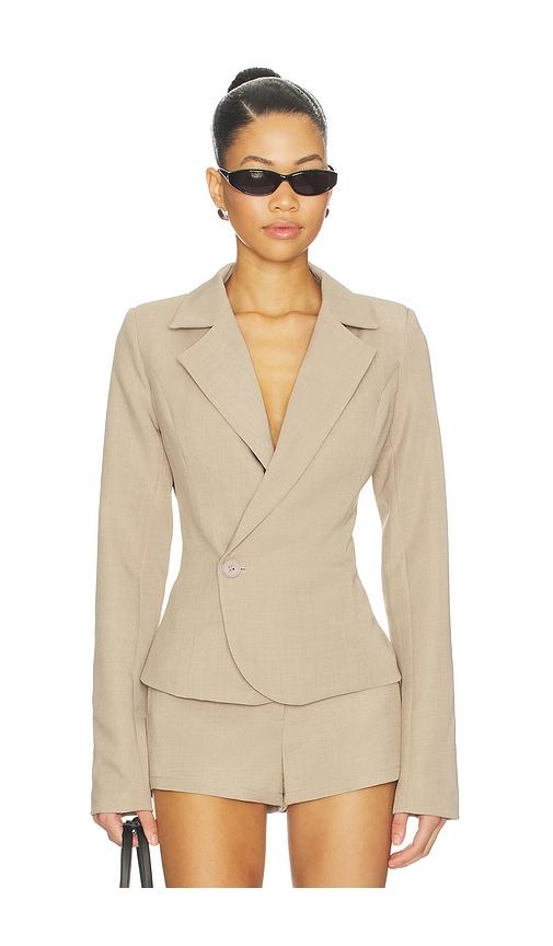 sndys liana cinch blazer in taupe.