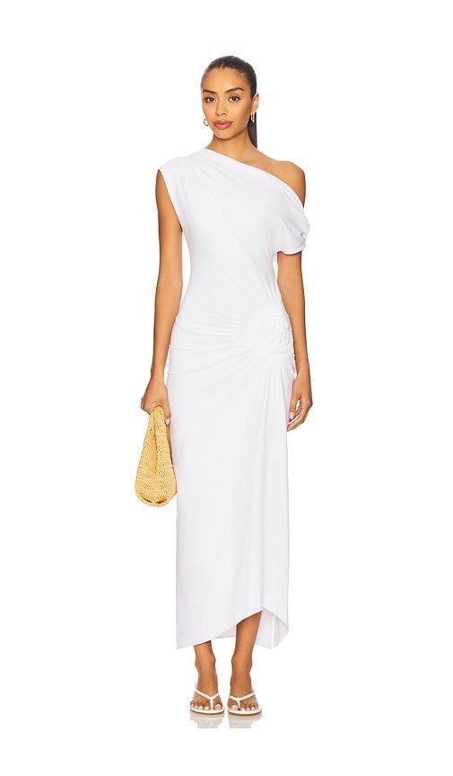sndys olividae maxi dress in white.