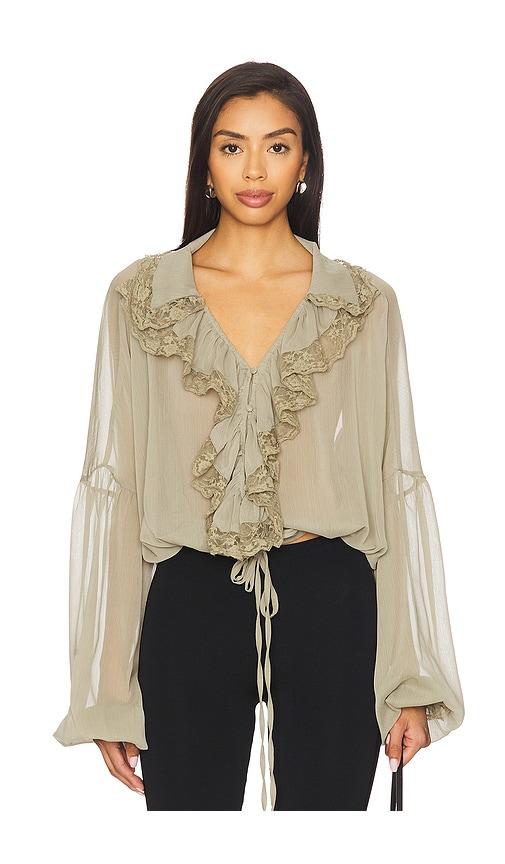 sndys pearl top in sage.
