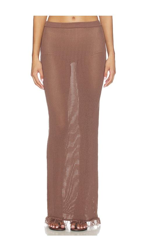 sndys priya crochet maxi skirt in brown.