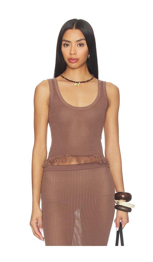 sndys priya crochet top in brown.
