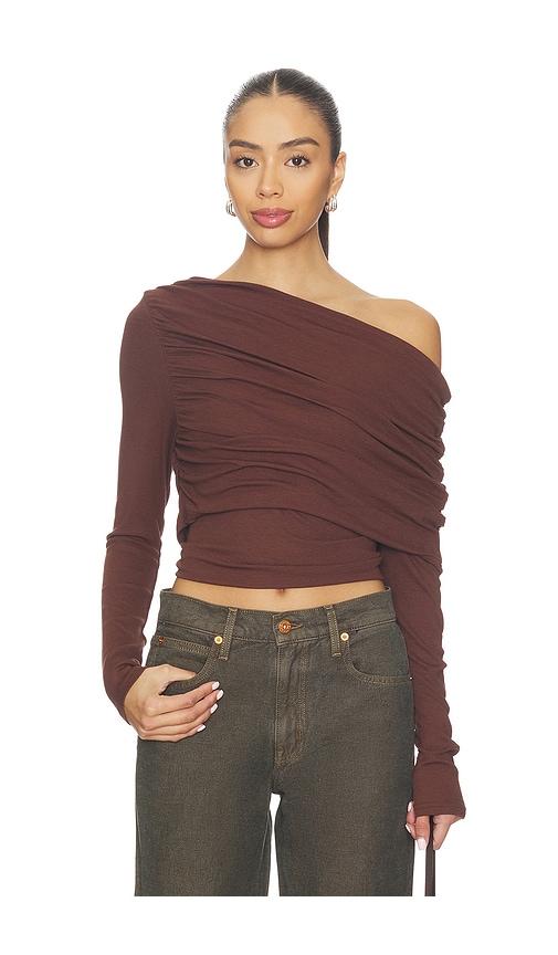 sndys reena knit top in chocolate.