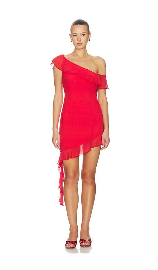 sndys reyen frill mini dress in red.