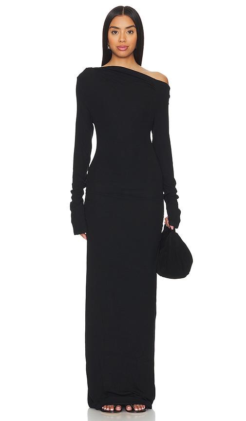 sndys reyna maxi dress in black.