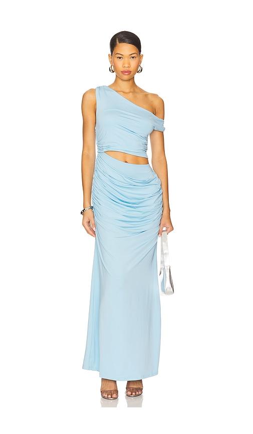 sndys rikke jersey maxi dress in blue.