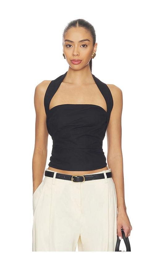 sndys romi halterneck top in black.