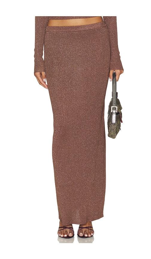 sndys rumer knit maxi skirt in chocolate.