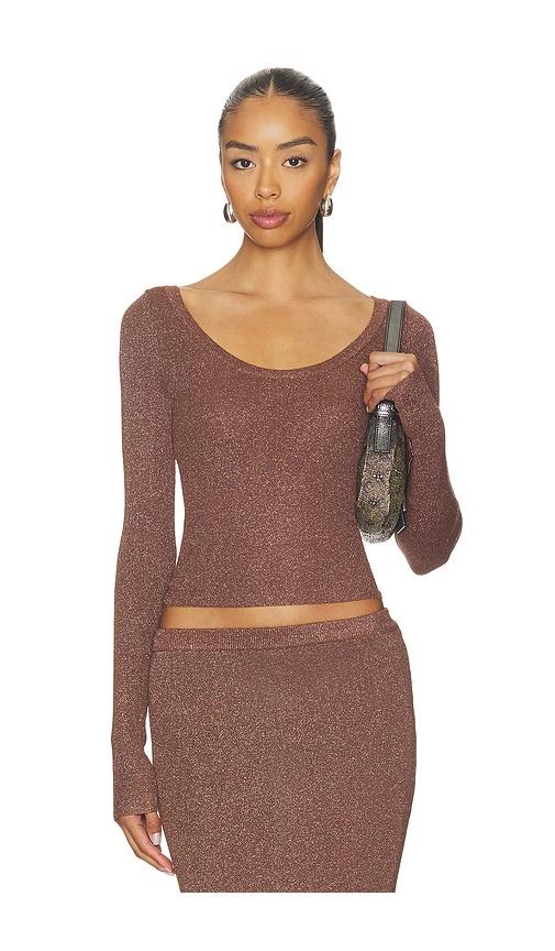 sndys rumer long sleeve knit top in chocolate.