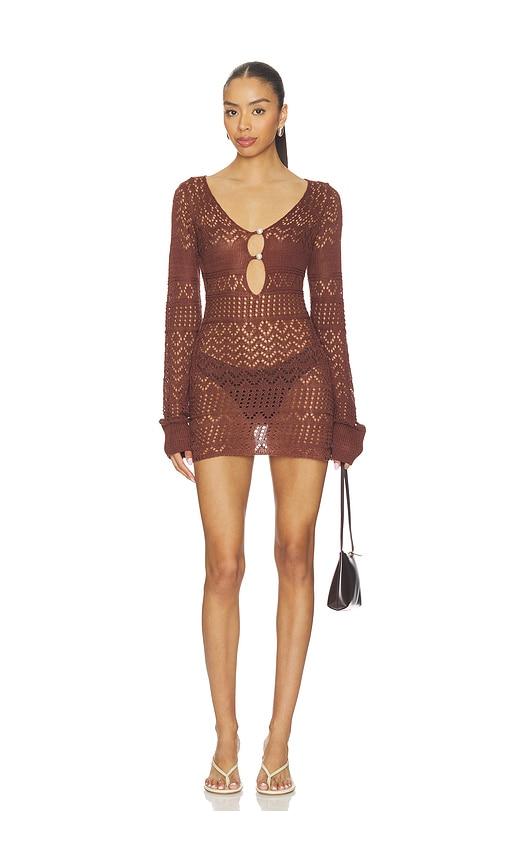 sndys shani crochet mini dress in brown.
