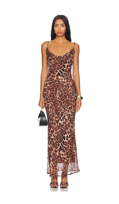 sndys skin maxi dress in brown.
