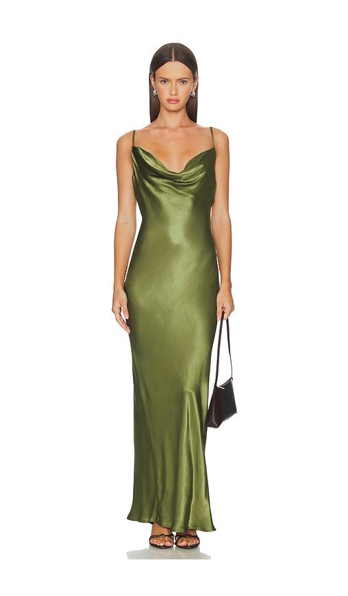 sndys skin maxi dress in olive.