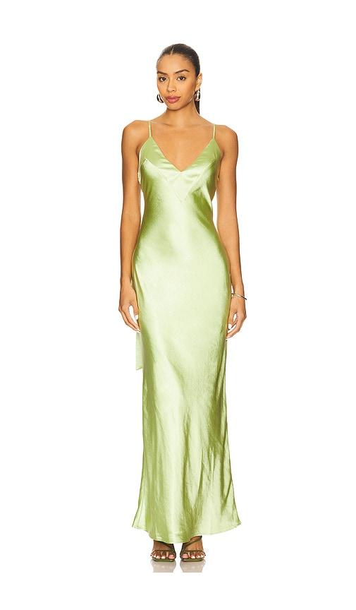 sndys spain maxi dress in green.