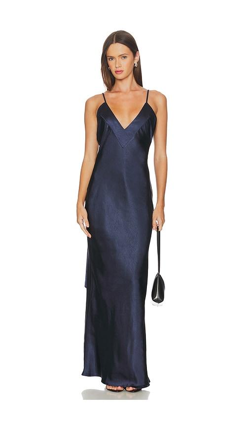 sndys spain maxi dress in navy.