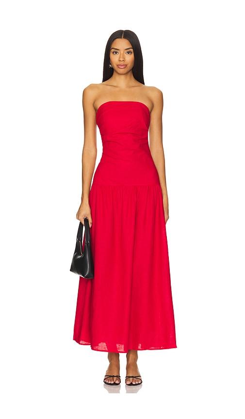 sndys stella maxi dress in red.