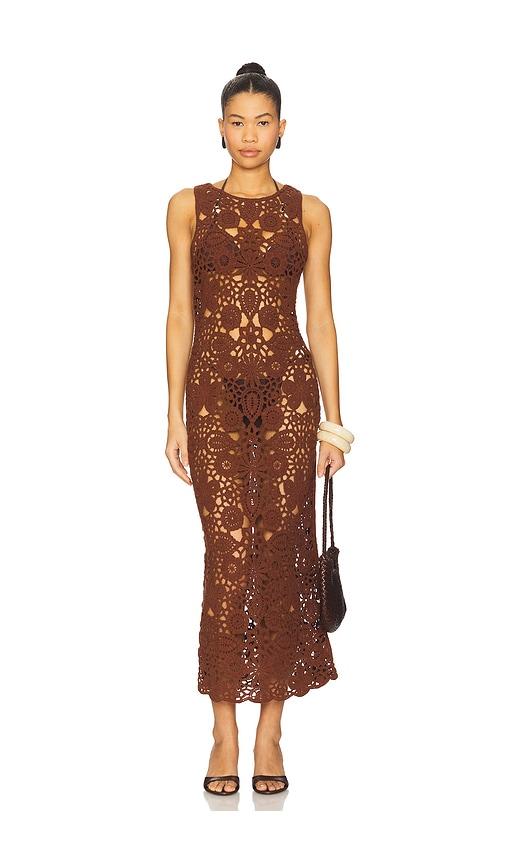 sndys tala maxi dress in brown.