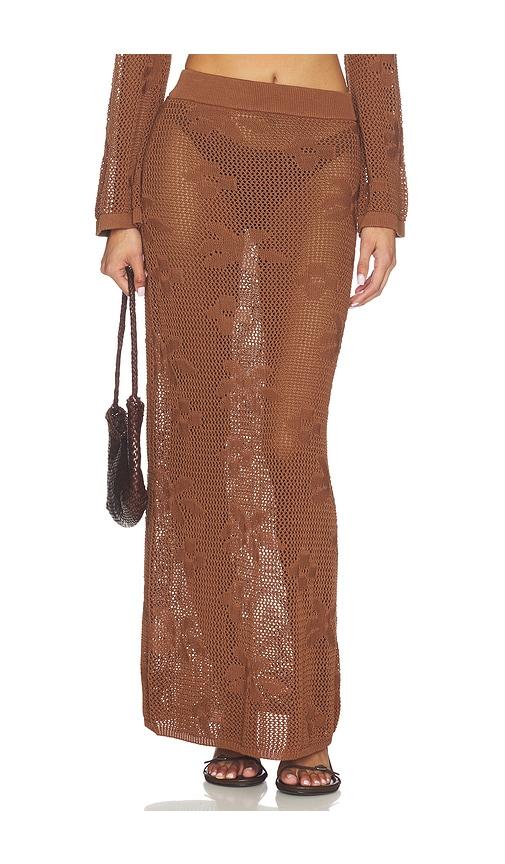 sndys terra maxi skirt in brown.