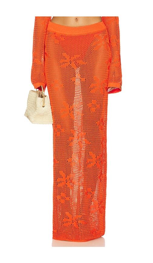 sndys terra maxi skirt in orange.