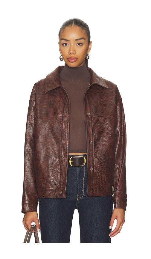 sndys wendy croc pu leather jacket in brown.