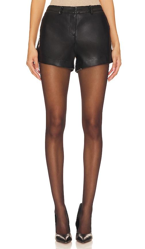 sndys wendy faux leather shorts in black.