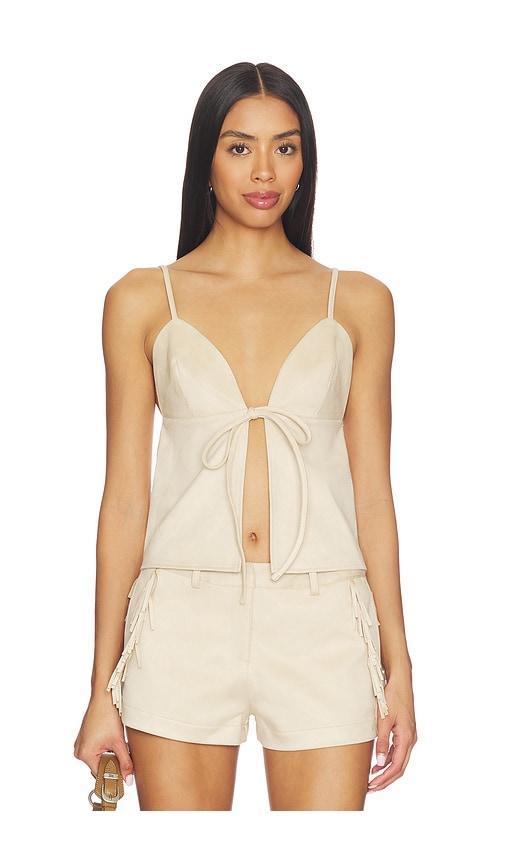 sndys wes faux suede top in tan.