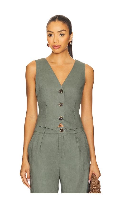 sndys x revolve allegra linen vest in olive.