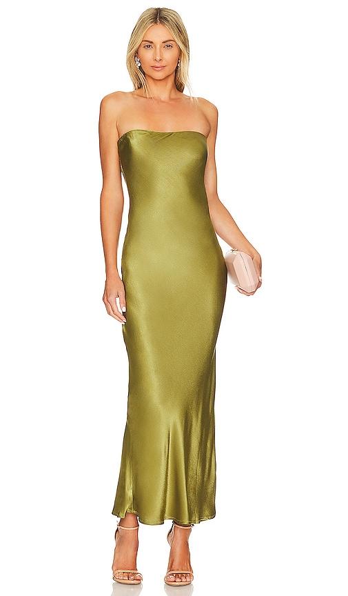 sndys x revolve angel strapless midi dress in olive.