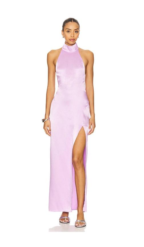 sndys x revolve halter maxi dress in purple.
