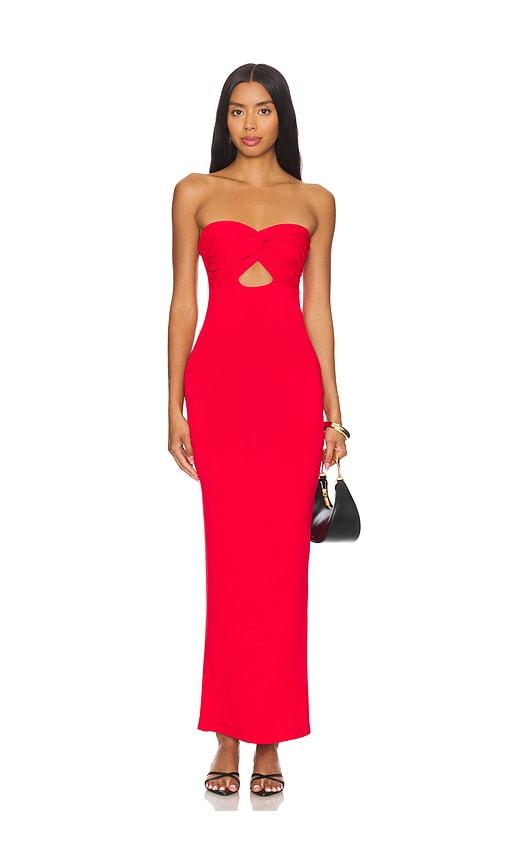 sndys x revolve maia maxi dress in red.